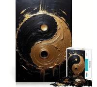 Puzzle Adulte 1000 pièces avec Symbole Yin Yang en Or et Noir,Jeu de Stimulation Cognitive,Assemblage précis sans espaces,activité apaisante pour la détente mentale (38x52cm)