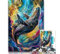Puzzle Adulte 1000 pièces Baleine Aquarelle 1000 pièces pour Adolescents avec Affiche et fiche de Questions-réponses pour Les 14 Ans et Plus 38x26cm
