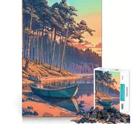 Puzzle Adulte 1000 pièces Bateau au Bord du lac Décoration soignée,Jeu de réflexion,Divertissement Occasionnel,décoration de Noël (38x52cm)