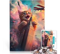 Puzzle Adulte 1000 pièces Bâtiment d'attaque du Chat géant Jouets Jeux éducatifs Soulagement du Stress Une œuvre d'art 52x38cm