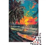 Puzzle Adulte 1000 Pièces Beach Sunset Palm Trees-2 Puzzles pour Adolescents - Anti-Stress - Chaque Pièce Est Unique - Jeu Stimulant 38x26cm/1000pcs