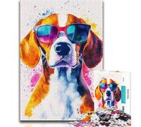 Puzzle Adulte 1000 pièces, Beagle Aquarelle Difficile, défi Anti-Stress avec Affiche et fiche de Questions-réponses Assorties 38x26cm