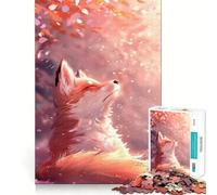 Puzzle Adulte 1000 pièces Bébé Renard Kitsune Sakura Découpe précise Art Activité cérébrale Amusante et relaxante Jeu Décoration de Noël pour la Maison (38x52cm)