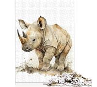Puzzle Adulte 1000 pièces Bébé rhinocéros Aquarelle Puzzles pour Adultes Puzzles Amusants 1000 pièces (75 x 50 cm)