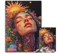 Puzzle Adulte 1000 pièces Belle Femme avec des Fleurs Puzzles en Bois Soulagement du Stress Séjour Passe-Temps, Une œuvre d'art pour et 14 Ans 50X75CM