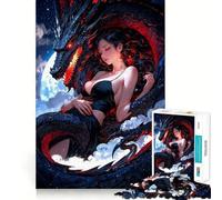 Puzzle Adulte 1000 pièces Belle Fille Dragon endormie,découpe précise,Jeu de réflexion Intelligent pour se détendre,décoration de Noël,Cadeau (38x52cm)