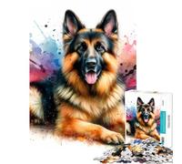 Puzzle Adulte 1000 pièces Berger Allemand avec éclaboussures d'aquarelle Décoration Murale idéale pour s'amuser en Famille pour Un Anniversaire ou comme Cadeau Unique (50x75cm)