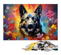 Puzzle Adulte 1000 pièces Berger Allemand coloré Puzzle avec Affiche et fiche de Questions réponses Assorties 1000 pièces (38 x 26 cm)
