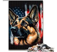 Puzzle Adulte 1000 pièces Berger Allemand Drapeau USA, pour 14 Ans et Plus, pour s'amuser en Famille et Jouer en soirée, Collection d'artistes, Beaux-Arts (Taille 50x75cm)