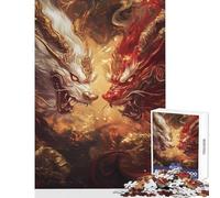 Puzzle Adulte 1000 pièces Bêtes mythiques s'affrontant dans des Flammes dorées Décoration intérieure Cadeau d'anniversaire Jeu Impossible Renforce l'amour Entre Couples Dimensions 38x26cm