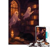 Puzzle Adulte 1000 pièces Bibliothèque d'halloween chaleureuse Puzzle 1000 pièces décoration intérieure Jouet Cadeau d'anniversaire et Cadeaux Uniques (38x52cm)