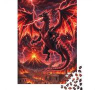 Puzzle Adulte 1000 pièces Black Dragon Attacking Ancient City, 38x26cm, Loisir créatif pour passionnés de Fantasy, Cadeau pour Les fêtes et Anniversaires, activité détente à Partager