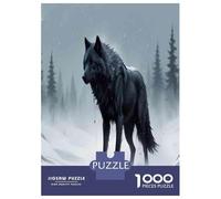 Puzzle Adulte 1000 Pièces Black Wolf Snowy Forest Puzzles pour Adolescents pour S'amuser en Famille Difficile Et Stimulant Un pour Les Jeux 52x38cm/1000pcs
