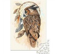 Puzzle Adulte 1000 Pièces, Boho Dream Catcher Owl, 38x26cm/1000pcs, pour Une Activité Posée À La Maison; Pièces Blanches avec Peu De Poussière