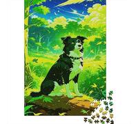 Puzzle Adulte 1000 Pièces Border Collie Assis dans Une clairière forestière, pour Garçons Filles Jeu Éducatif Qualité Supérieure Cadeaux en Bois Décor À La Maison 1000pcs (75x50cm)