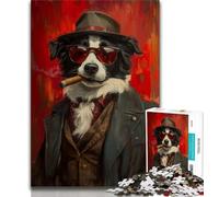 Puzzle Adulte 1000 pièces, Border Collie fumant, Difficile à réaliser, mais Amusant et Humoristique, Cadeau d'anniversaire, décoration Murale (38x26cm)