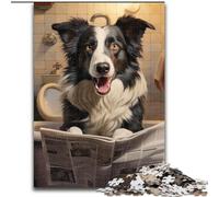 Puzzle adulte 1000 pièces Border Collie lisant un journal. Puzzle 1000 pièces, idéal pour la décoration de la maison et du bureau, les fêtes, les anniversaires et les cadeaux de Noël (taille 38x26cm).