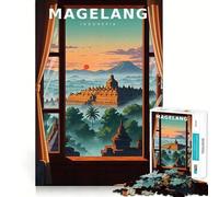 Puzzle Adulte 1000 pièces Borobudur vu de la fenêtre silencieuse Découpe précise Activité cérébrale Amusante et relaxante Jeu de Noël pour la Maison (38x26cm)