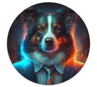 Puzzle Adulte 1000 pièces Boss Border Collie Puzzle Rond 1000 pièces Soirée Jeux en Famille, décoration intérieure et entraînement cérébral Cadeau 67,5 x 67,5 cm