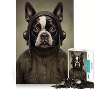 Puzzle Adulte 1000 pièces Boston Terrier Soldat,découpe Fine,Divertissement et résolution de problèmes,Jeu Confortable,décoration Murale de Noël (50x75cm)