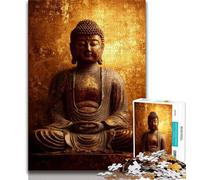 Puzzle Adulte 1000 pièces, Bouddha doré, Difficile, Anti-Stress, Vacances à la Maison, Tue Le Temps, avec Affiche et fiche de Questions Assorties, 38x26cm