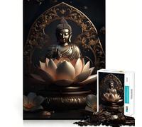 Puzzle Adulte 1000 pièces Bouddha Feuille de Lotus dorée,Jeu de précision,Jouet cérébral Intelligent,pour Passer Le Temps Libre,Cadeau d'anniversaire (50x75cm)