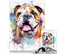 Puzzle Adulte 1000 pièces Bouledogue Aquarelle,découpe Premium,Jeu de logique Amusant et Facile à Jouer,décoration Murale de Noël (38x26cm)