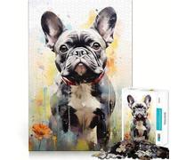 Puzzle Adulte 1000 pièces Bouledogue Aquarelle,découpe Premium,Jeu de logique Amusant et Facile à Jouer,décoration Murale de Noël (50x75cm)