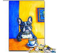 Puzzle Adulte 1000 pièces Bouledogue français Buvant du café, Jouet de Divertissement Familial idéal comme Cadeau pour Toute la Famille à partir de 14 Ans (Taille 26x38cm)