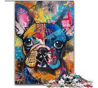 Puzzle Adulte 1000 pièces Bouledogue français Graffiti, Jouet éducatif Anti-Stress, idéal comme Cadeau pour Toute la Famille (26x38cm)