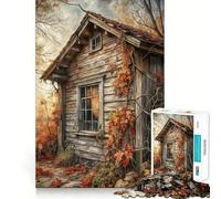 Puzzle Adulte 1000 pièces Cabane d'automne avec vignes et Feuilles Découpe Lisse Jeu d'entraînement cérébral et de Loisirs Cadeau d'anniversaire (38x52cm)