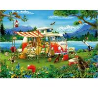 Puzzle Adulte 1000 Pieces Camping au Bord du lac avec Combi - Set Collection Paysage et Montagne + Carte Tigre