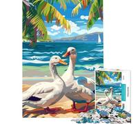 Puzzle Adulte 1000 pièces Canards Blancs sur Une Plage Puzzle 1000 pièces Décoration Murale Idéal pour s'amuser en Famille pour Un Anniversaire ou comme Cadeau Original (38x26cm)