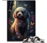Puzzle Adulte 1000 pièces Caniche Papillon en Bois, activité Amusante à Faire à la Maison 50x75cm, décoration Artistique DIY, Cadeau d'anniversaire idéal
