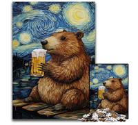 Puzzle Adulte 1000 pièces Capibara Buvant dans Le Ciel Nocturne Puzzles en Bois Soulagement du Stress Staycation Tuer Le Temps, Une œuvre d'art pour et 14 Ans 50X75CM