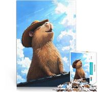 Puzzle Adulte 1000 pièces Capybara avec Un Chapeau de Cowboy Séjour Anti-Stress pour Tuer Le Temps Bon Cadeau 38x26cm