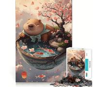 Puzzle Adulte 1000 pièces Capybara dans Un Bol avec carpes koï et Fleurs de Cerisier Jeu de précision Jouet cérébral Intelligent Temps Libre Cadeau d'anniversaire pour l'esprit (38x26cm)