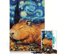 Puzzle Adulte 1000 pièces Capybara endormi Nuit étoilée Bords impeccables Jeu de Concentration mentale Amusant et Calme Décoration de Noël Cadeau (38x26cm)