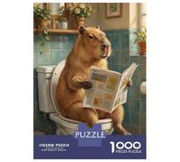 Puzzle Adulte 1000 Pièces Capybara Reading Newspaper on Toilet Puzzle pour Adolescents Course De Vitesse Manuelle Liste De Souhaits avec Le Père Noël Jeu Stimulant Jouets 52x38cm/1000pcs