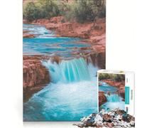 Puzzle Adulte 1000 pièces Cascade dévalant Un Paysage de Roches Rouges Jeu éducatif Cadeau d'anniversaire Convient pour la décoration de Bureau 38x52cm