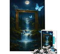 Puzzle Adulte 1000 pièces Cascade encadrée par la Nature et des Papillons Jeu Impossible Apprentissage Jouets éducatifs Cadeaux de Noël Secret pour s'amuser en Famille (Dimensions 38x26cm)