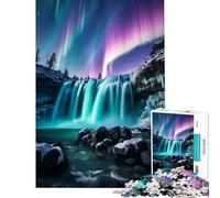 Puzzle Adulte 1000 pièces Cascades d'aurore boréale Jeu éducatif Stimulant Décoration Murale Cadeau d'anniversaire (Dimensions 38x26cm)
