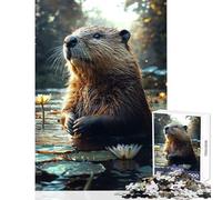 Puzzle Adulte 1000 pièces Castor dans Un étang de nénuphars Jeu éducatif Idée Cadeau Convient pour la décoration de Bureau Dimensions 50x75cm