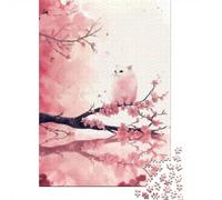 Puzzle Adulte 1000 Pièces, Cat Sitting on Cherry Blossom Branch, 70x50cm/1000pcs; Activité Posée pour Les Soirées Calmes; Carton Blanc avec Peu De Poussière