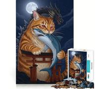 Puzzle Adulte 1000 pièces Catzilla Mordant Un Requin,découpe précise,Jeu de réflexion Amusant,Loisirs,décoration d'anniversaire,Cadeau (50x75cm)
