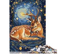 Puzzle Adulte 1000 pièces Cerf au Repos dans la Nuit étoilée Puzzle Puzzles pour Adultes Jeu éducatif Défi Jouet 1000 pièces (75 x 50 cm)