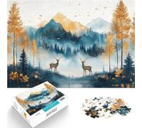 Puzzle Adulte 1000 pièces Cerf dans Le Paysage de la forêt de pins dorés des Blue Mountains Jeux de détente Œuvre d'art 38x26cm