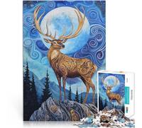 Puzzle Adulte 1000 pièces Cerf Mystique sous Un Ciel étoilé Réduction du Stress intéressante Cadeau Amusant 38x26cm