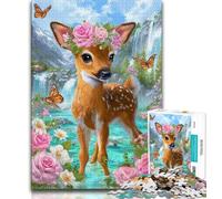 Puzzle Adulte 1000 pièces Cerf Sika Fleurs, Puzzle Adolescent, pour Un Moment de détente à la Maison avec pièces de Formes aléatoires entièrement emboîtables (Taille 38x26cm)