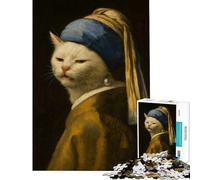 Puzzle Adulte 1000 pièces Chat à la Boucle d'oreille en Perle Jeu Familial inspiré de Vermeer Jouet addictif pour cultiver la Patience Cadeau pour Femmes et Hommes Activités familiales (75x50cm)